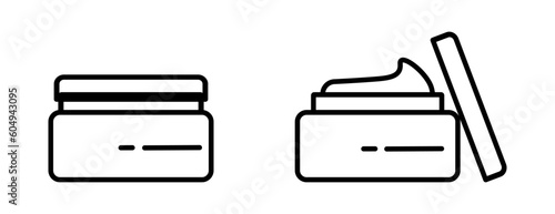  Jar of cream. Skin care. Set. Flat line icons. Isolated on white background.For social networking, app, web. Open cream. 