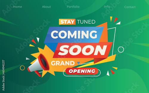  Coming soon with grand opening sale poster, sale banner design template with 3d editable text effect