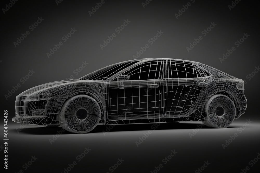 Fototapeta premium Monochrome Wireframe Car Design. AI