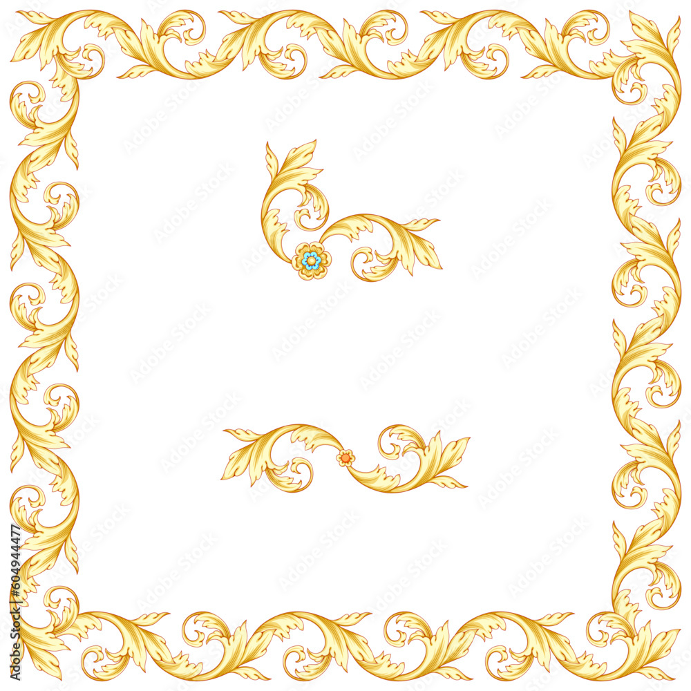 Fototapeta premium Gold swirl set of vintage elements, cliparts, frames.