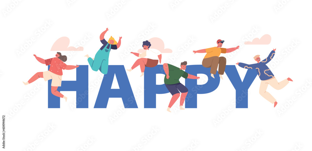 Conceptual Poster With Energetic And Joyful, Happy Kids Jump With Excitement. Children Laughter, Carefree Leaps