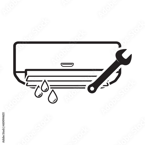 Broken air conditioner icon. Air conditioning system with demages isolated background photo