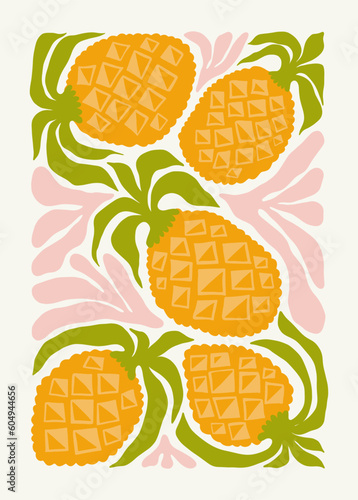 Fruits abstract elements. Food and healsy composition. Modern trendy Matisse minimal style. Fruits poster, invite. Vector arrangements for greeting card or invitation design