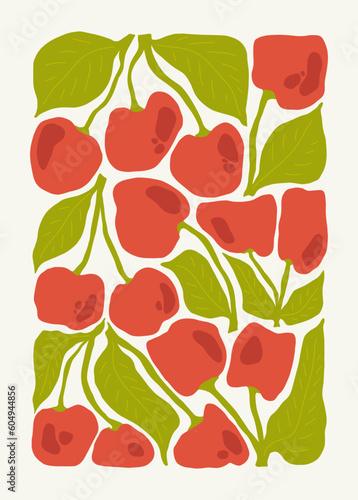 Fototapeta Naklejka Na Ścianę i Meble -  Fruits abstract elements. Food and healsy composition. Modern trendy Matisse minimal style. Fruits poster, invite. Vector arrangements for greeting card or invitation design