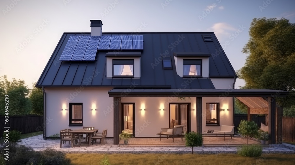 Close-up of a new structure with dark solar panels, harnessing sun energy under a bright sky. Created by AI Close-up of a new structure with dark solar panels, harnessing sun energy under a bright sky. Created by AI