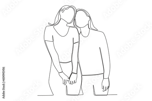 Two best friends like family. Friendship Day one-line drawing