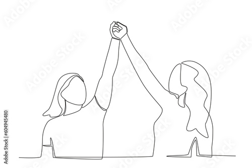 Two happy women celebrating Friendship Day. Friendship Day one-line drawing