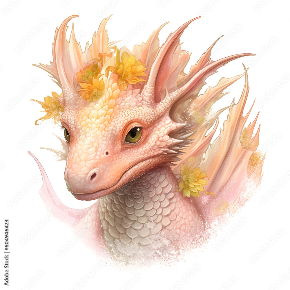 Fantasy Pastel Baby Dragon Watercolor Clipart Illustration, made with generative AI