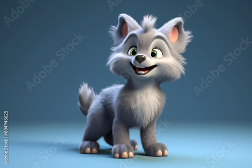 Cute animated baby wolf 3D render