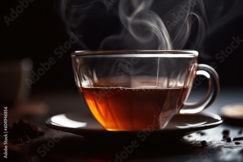 glass cup of hot black tea generative ai