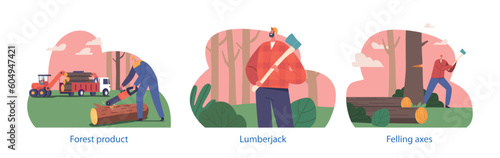 Skilled Lumberjack Characters With Strong Physique And Expertise In Felling Trees, Operating Chainsaw or Axe