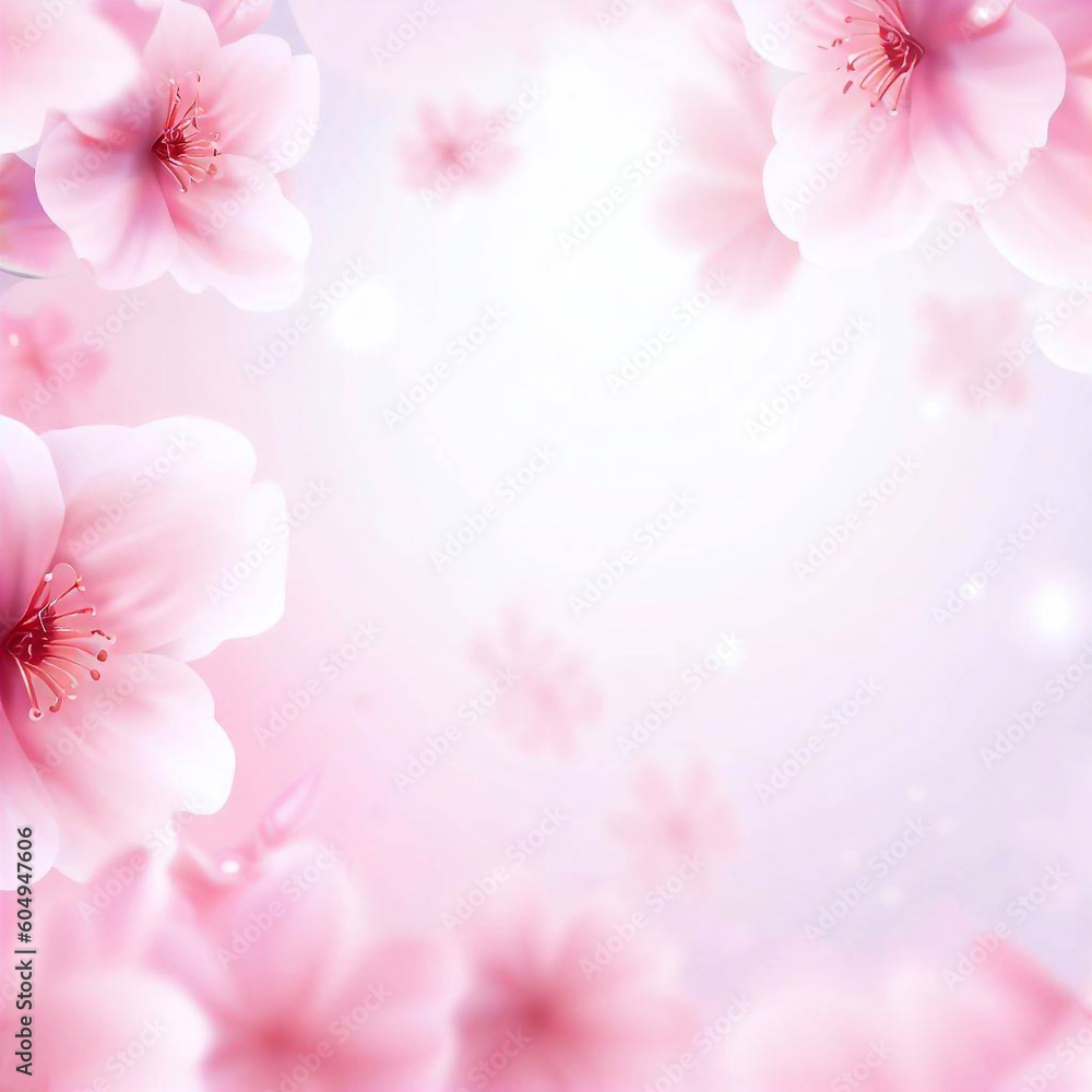 Realistic cherry blossom background, Beautiful Japanese sakura branch with pink flowers