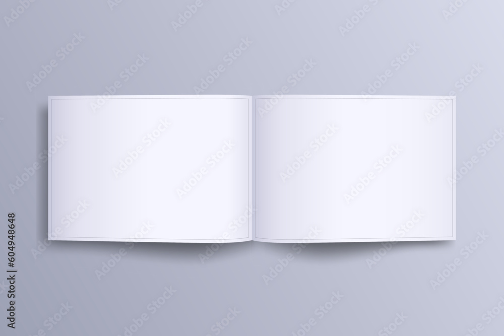 Vector illustration Blank A4 landscape brochure mockup on gray background, realistic vector. Vector illustration Blank A4 landscape brochure mockup on gray background, realistic vector.