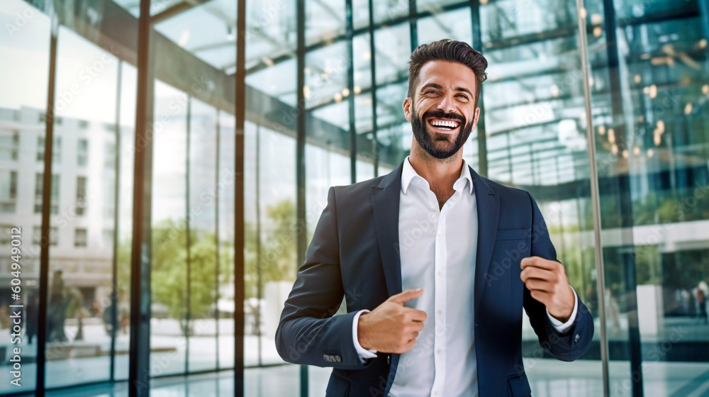 Generative Ai. a man in a suit and tie smiling for the camera Generative Ai. a man in a suit and tie smiling for the camera