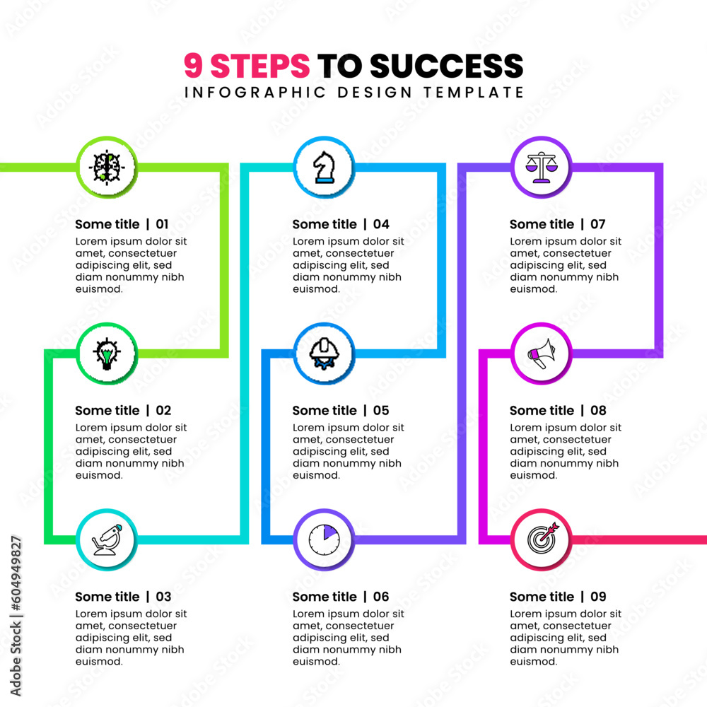 Infographic template. 9 steps to success. Vector