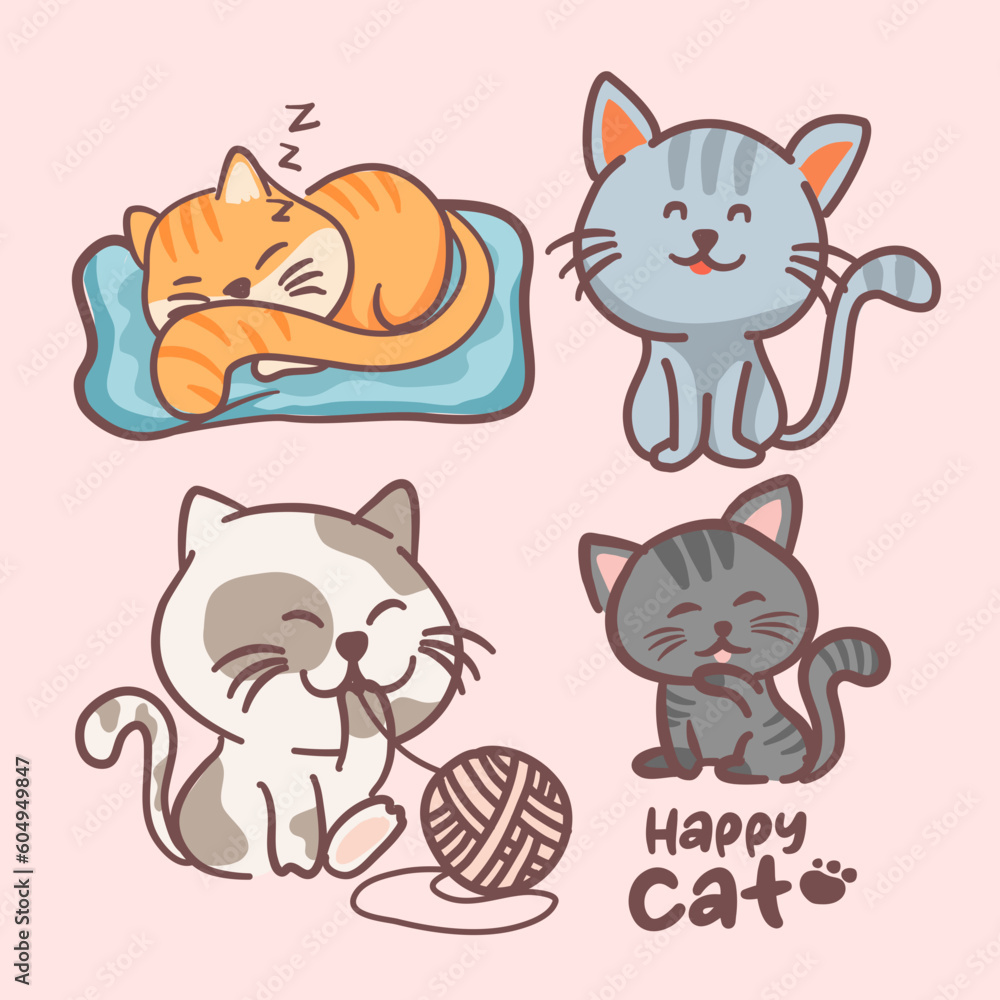 Cute little cat element collections. Vector illustration.