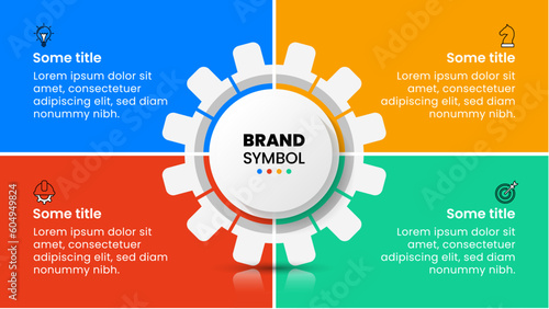 Infographic template. Gear with 4 steps and title in the middle