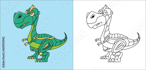 Dino Robot Mecha Raptor or Trex Coloring Book for Kids 2D Cartoon Style 2