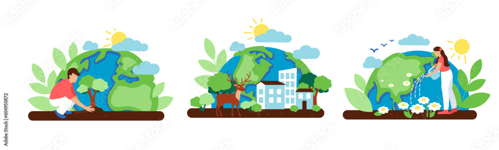 Caring for environment, ecology concept with vector peoples, Save the planet 