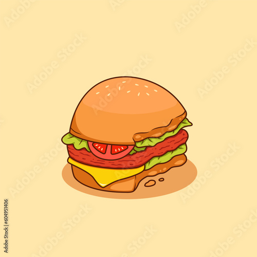 bitten burger with ham meat and cheese vector illustration, half eaten hamburger illustration