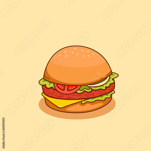 delicious burger with ham meat and cheese vector illustration