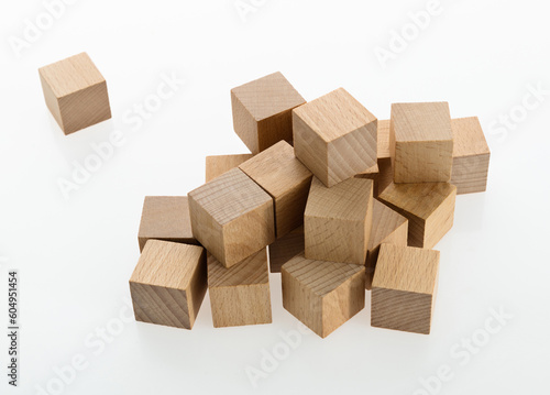 Stacks of wood blocks on white background