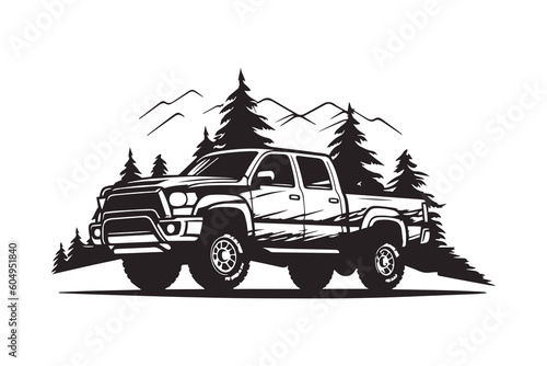 Mountain extreme offroad vehicle logo design SUV UTV ATV offroad vehicle jeep logo silhouette vector