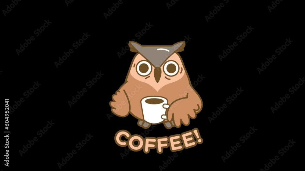 Cartoon Brown Owl with Coffee Typography animation background, green screen Cartoon Brown Owl with Coffee Typography animation background, green screen