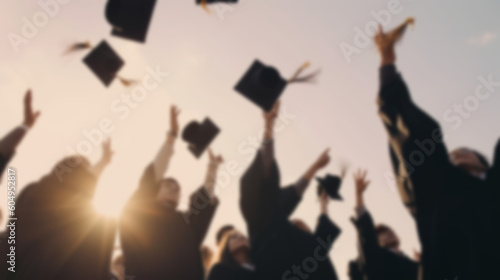 Happy graduates, tossing their caps in the air, embodying the joy of achievement. Created by AI. photo