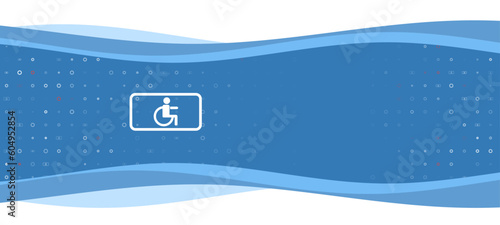 Blue wavy banner with a white disabled road symbol on the left. On the background there are small white shapes, some are highlighted in red. There is an empty space for text on the right side