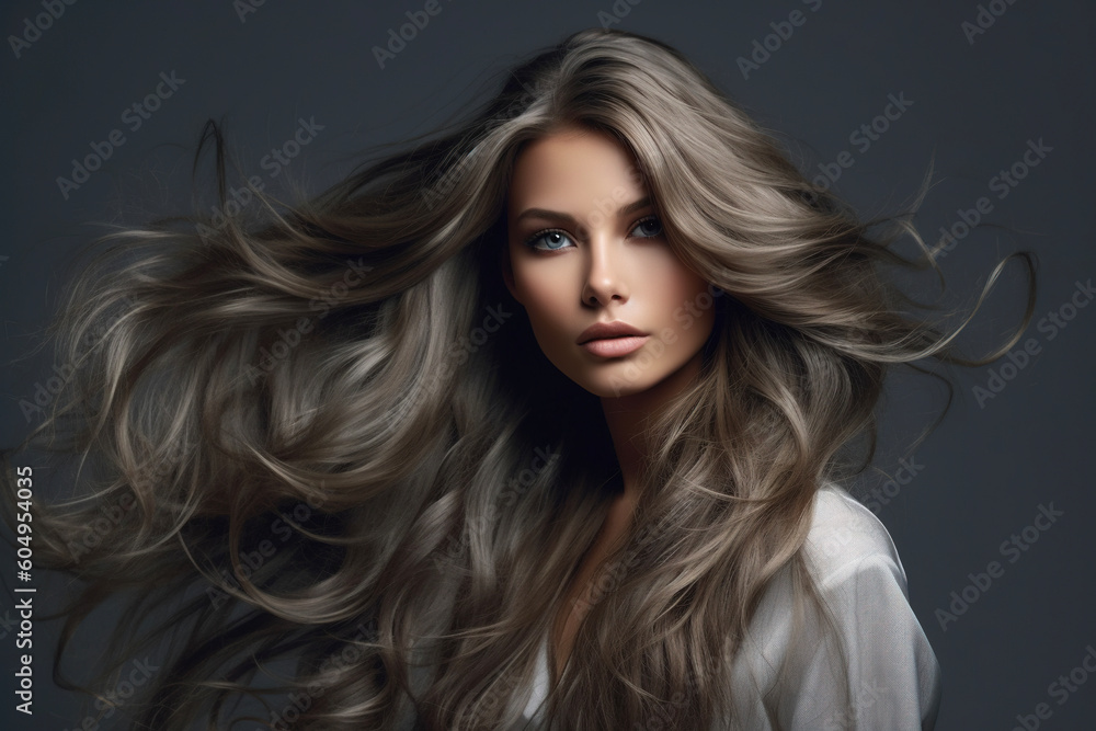 Portrait of a model with a long hair. AI