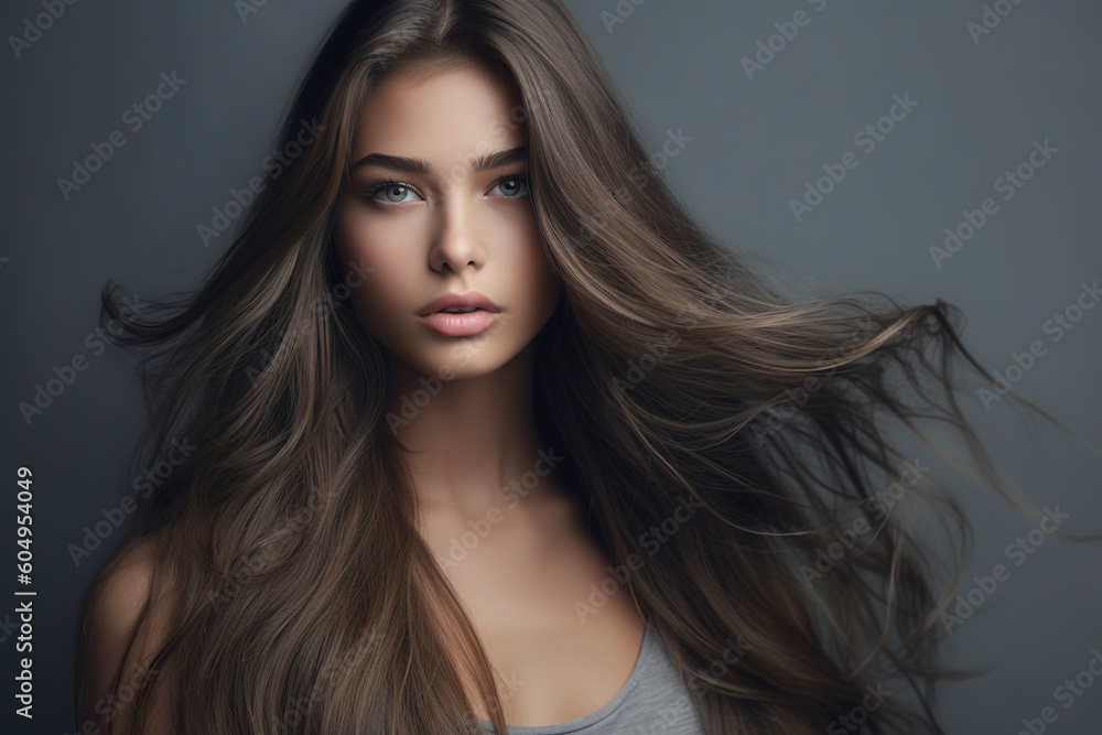 Portrait of a model with a long hair. AI