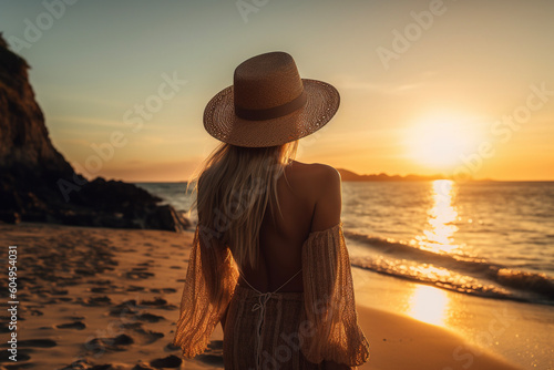 Woman on the beach. AI