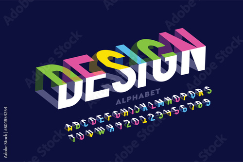 Fényképezés Bending 3D style font design, typography design, alphabet letters and numbers ve