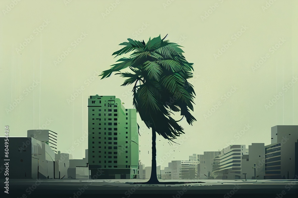 Palm trees to withstand storms in typhoons, Ai contents by Midjourney