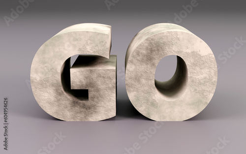 3d render sign go on concrete and grey background. Simple minimalism concept.