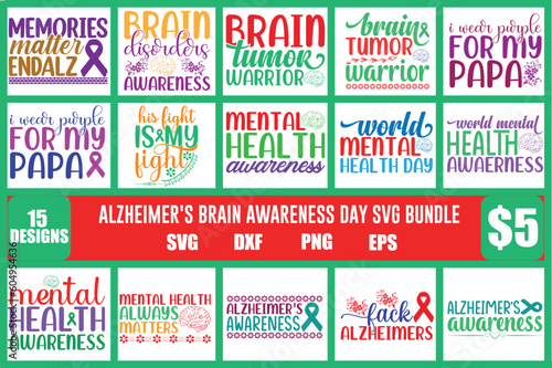 alzheimer's brain awareness day svg bundle