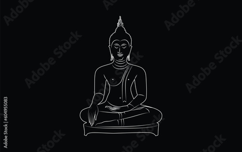 Sitting Meditating Buddha. Hand drawing doodle. Outline. Buddha figure isolated on a white background