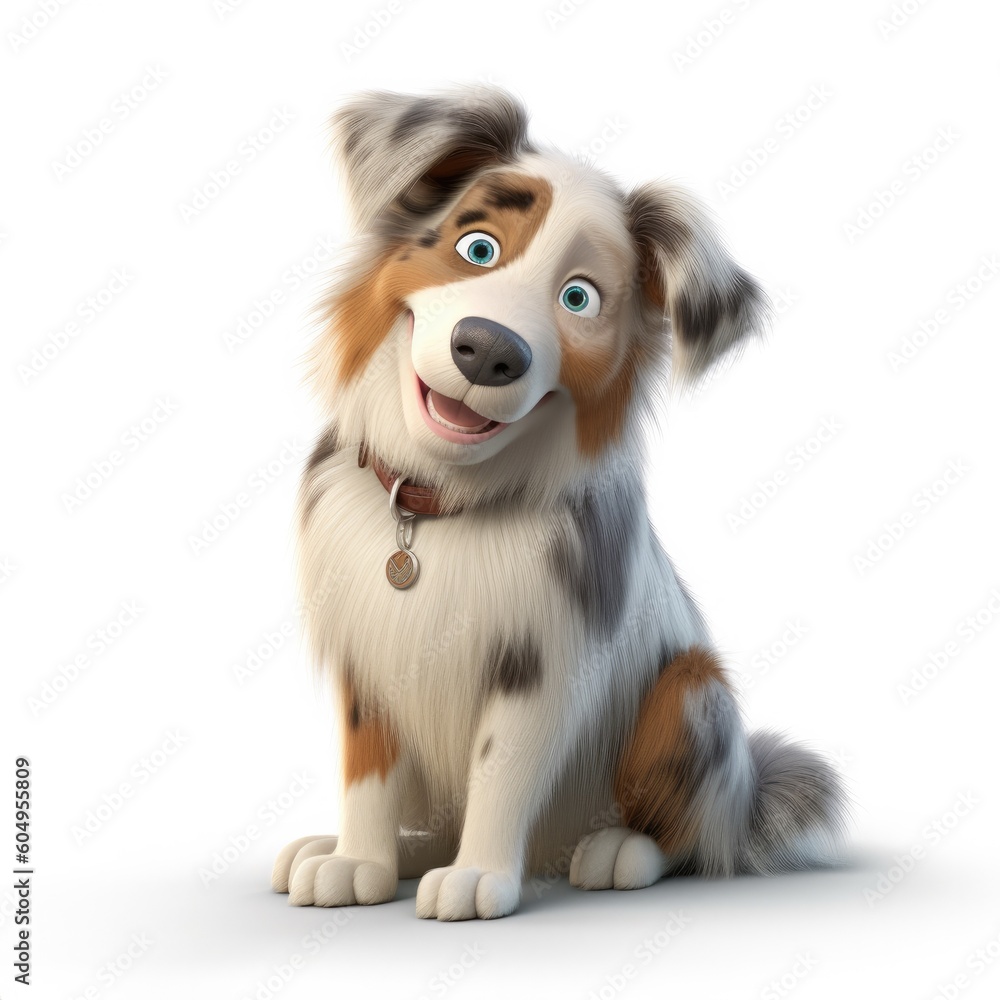 Fototapeta premium Australian Terrier dog illustration cartoon 3d isolated on white. Generative AI