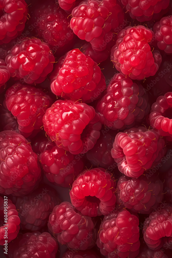 Fresh raspberries filling the entire frame, food background, generative AI Fresh raspberries filling the entire frame, food background, generative AI