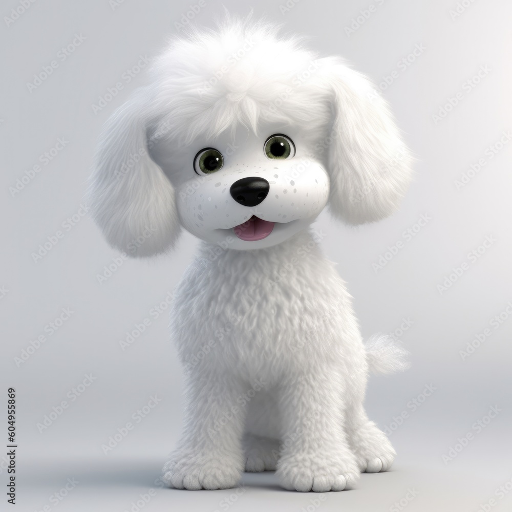 Obraz premium Bichon Frise dog illustration cartoon 3d isolated on white. Generative AI