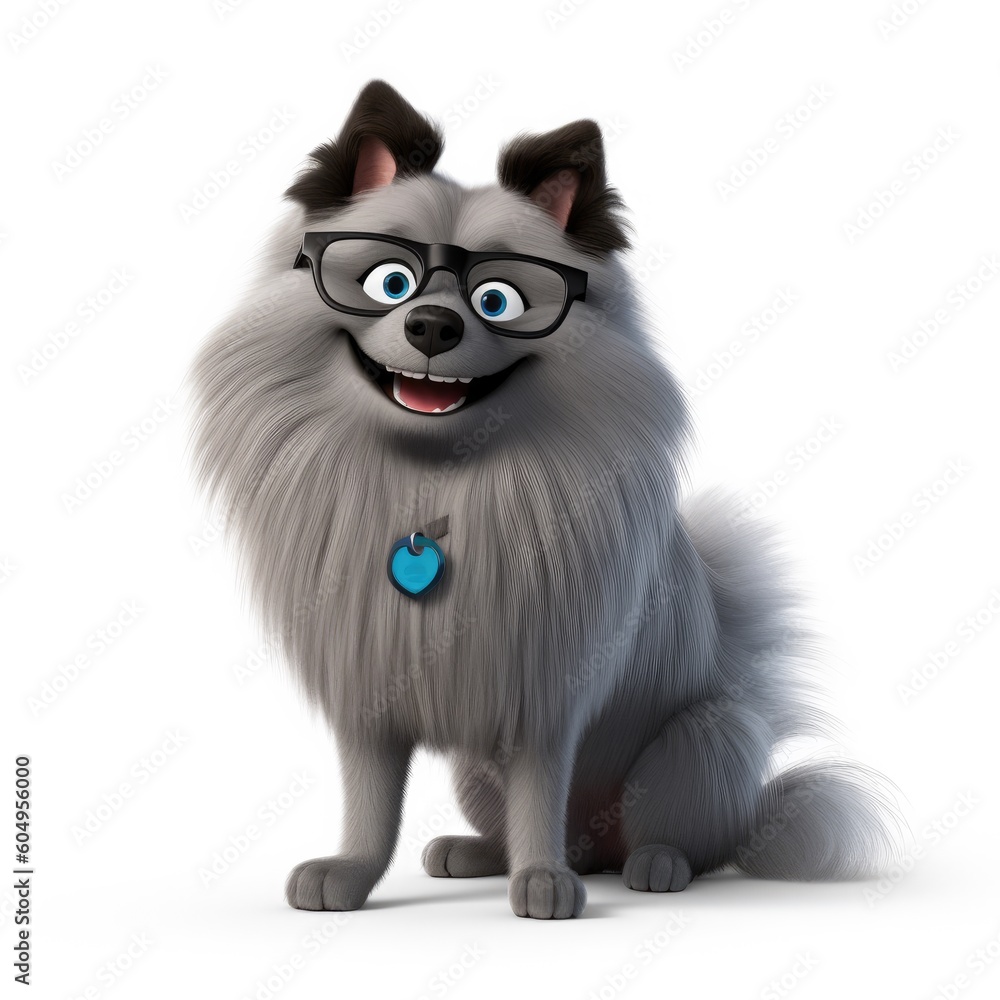 Keeshond dog illustration cartoon 3d isolated on white. Generative AI Keeshond dog illustration cartoon 3d isolated on white. Generative AI