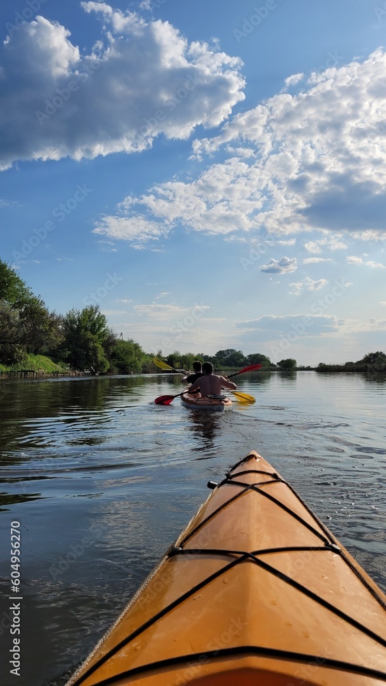 Fototapeta premium beautiful view of the lake. Kayaks, river trip