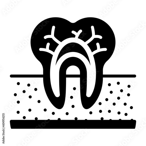 Teeth with pulp visible blood Vessels concept, The Anatomy of a Tooth vector icon design, odontology symbol, oral medicine sign, Dental instrument stock illustration 