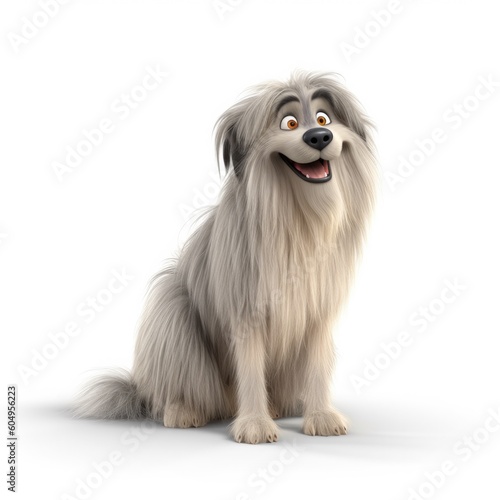 Pyrenean Shepherd dog illustration cartoon 3d isolated on white. Generative AI