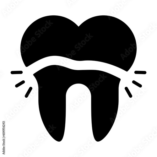 cracked dental crown concept, Fractured Tooth vector icon design, odontology symbol, oral medicine sign, Dental instrument stock illustration 