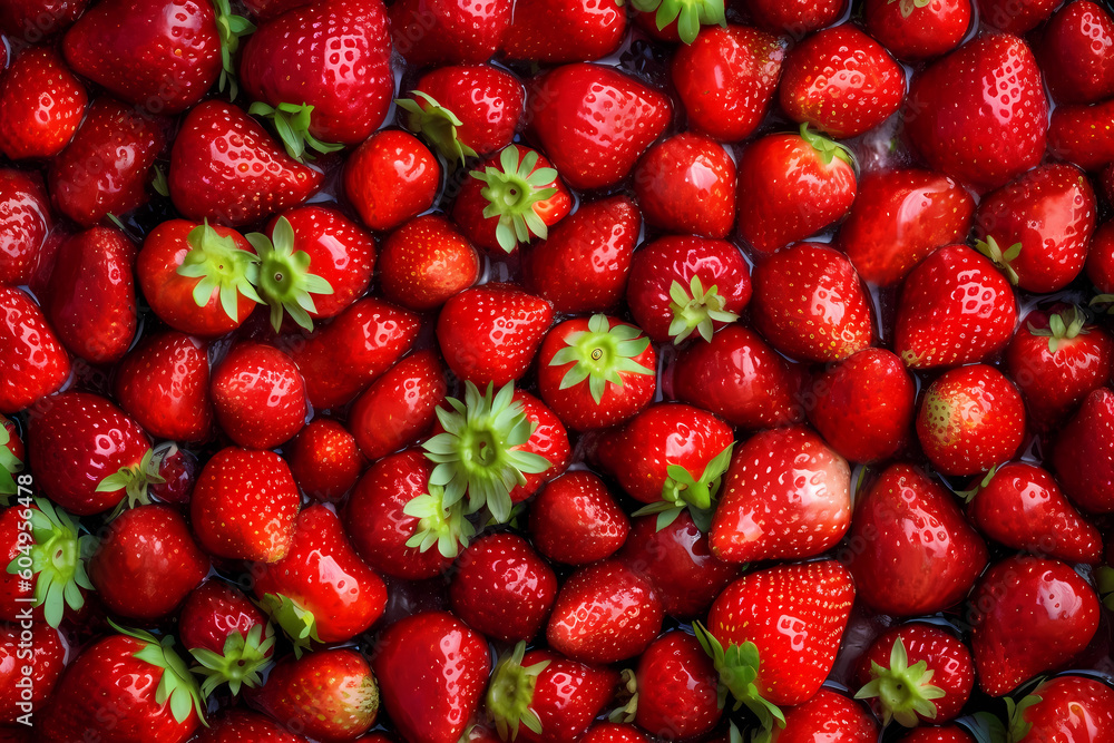 Fresh strawberries filling the entire frame, food background, generative AI Fresh strawberries filling the entire frame, food background, generative AI