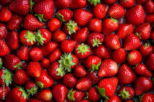 Fresh strawberries filling the entire frame, food background, generative AI