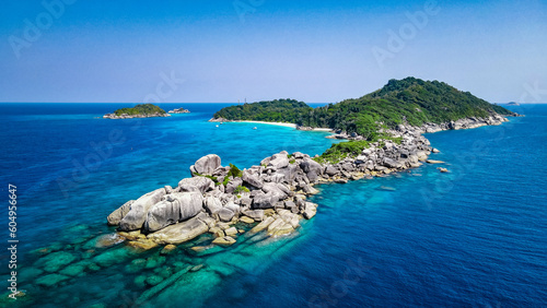 The beauty of the sea and islands In the Similan Islands, Phang Nga Province, Thailand, from a bird's eye view on a clear day waiting for tourists to experience the beauty