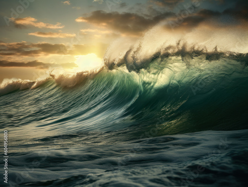 dramatic light and massive ocean waves